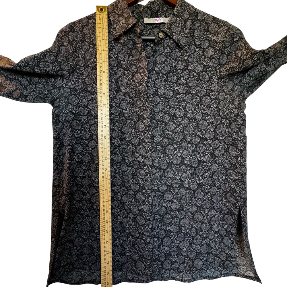 Vince Black Gray Floral Print Silk Button Down Long Sleeve‎ Blouse Women's sz 4 - Picture 7 of 8